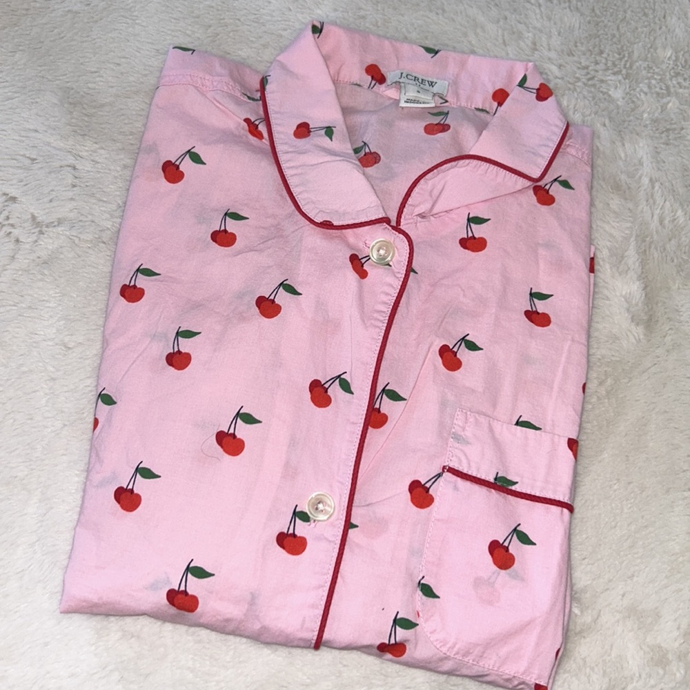 J. Crew Pink Cherry Print Pajama Top - Picture 2 of 4